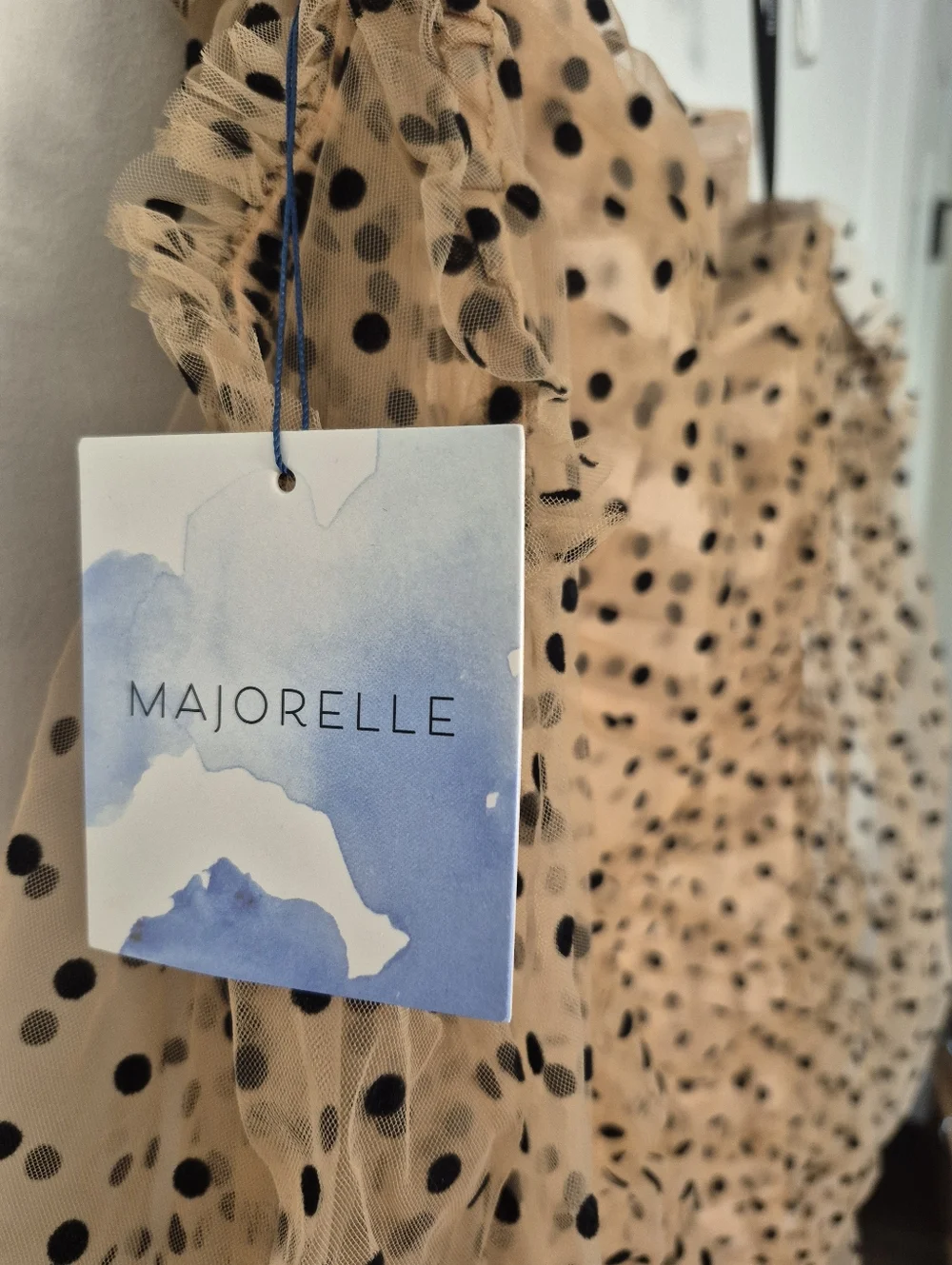 Majorelle Secrets Party Dress Black Polka Dot Nude Tulle Ruched Mini Size M NEW